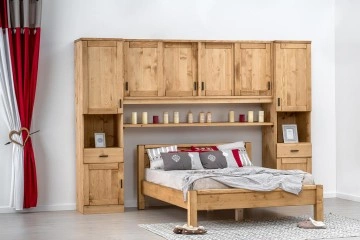 Dulap dormitor Ecuador cu 8 usi si 2 sertare, Lemn masiv rustic, 300 x 47 x 210 cm - Img 2