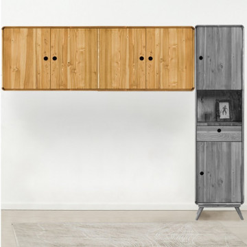 Dulap suspendat cu 4 usi Sahara, Lemn masiv rustic, 190 x 40 x 70 cm - Img 3