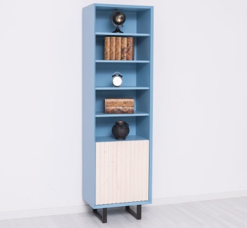 Etajera /Dulapior ingust Pianno, 1 usa si 4 rafturi, lemn masiv + mdf, 57 x 40 x 200 cm - Img 2