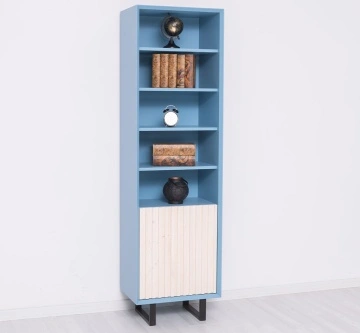 Etajera /Dulapior ingust Pianno, 1 usa si 4 rafturi, lemn masiv + mdf, 57 x 40 x 200 cm - Img 2