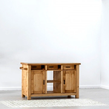 Insula de bucatarie Ecuador cu doua fete, 4 usi si 3 sertare, Lemn masiv rustic, 134 x 62 x 85 cm - Img 7