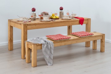 Masa cu bancuta lemn masiv Ecuador, Lemn masiv rustic, 200 x 90 x 78 cm