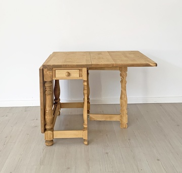 Masa rustica plianta, cu 1 sertar Nadia, lemn masiv, 90/164 x 54 x 76 cm - Img 3