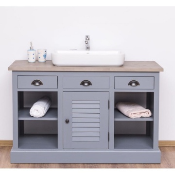 Masca de baie lemn masiv Azore, cu 1 usa si 3 sertare, 120 x 51 x 75 cm - Img 1
