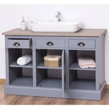 Masca de baie lemn masiv Azore, cu 1 usa si 3 sertare, 120 x 51 x 75 cm - Img 3