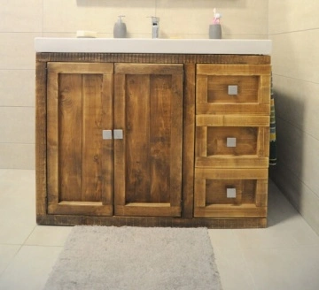 Masca de baie Samara, 3 sertare si 2 usi, lemn masiv pin, 130 x 50 x 80 cm - Img 3