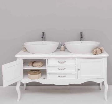 Masca lavoar dublu lemn masiv Shabby Rustic, 2 usi si 3 sertare, 150 x 54 x 75 cm - Img 3
