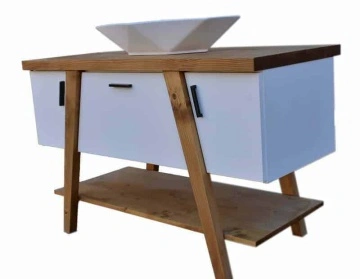 Masca lavoar Kavala, 3 usi, lemn masiv + mdf alb, 120 x 55 x 75 cm - Img 5