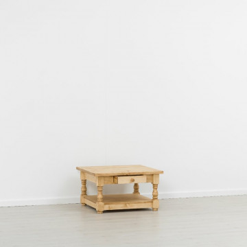 Masuta de cafea Rustic Flame cu 2 sertare, Lemn masiv rustic, 80 x 80 x 45 cm - Img 2