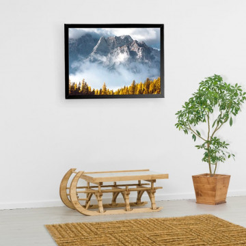 Masuta model tip sanie Rustic Chalet cu sculptura, Lemn masiv rustic, 114 x 59 x 50 cm - Img 3