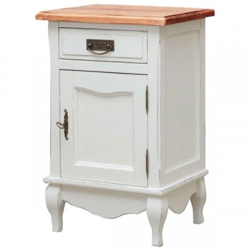Noptiera Toscana Charme cu 1 usa si 1 sertar, lemn masiv tei, alb unt + natur antik, 46 x 36 x 70 cm - Img 6