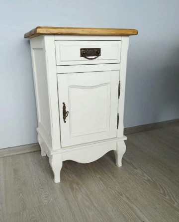 Noptiera Toscana Charme cu 1 usa si 1 sertar, lemn masiv tei, alb unt + natur antik, 46 x 36 x 70 cm - Img 5