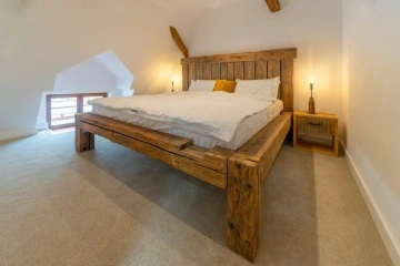 Pat din grinzi, 100% lemn recuperat, stejar masiv rustic, model Hermes, 140cm, 160cm, 180cm sau 200cm - Img 2