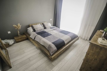 Pat lemn masiv pin model Chania, grinzi solide rustice, 140 cm, 160 cm, 180 cm sau 200 x 200 cm - Img 7