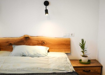 Pat lemn masiv pin model Kalamaria, grinzi solide rustice, 140 cm, 160 cm, 180 cm sau 200 x 200 cm - Img 3