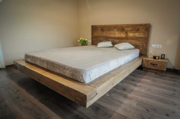 Pat lemn masiv pin model Pireus, grinzi solide rustice, 140 cm, 160 cm, 180 cm sau 200 x 200 cm - Img 2