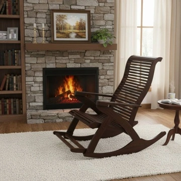 Scaun Balansoar Lemn Masiv Romina, finisaj NUC, 132 x 72 x 120 cm
