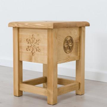 Scaun taburet cu lada Ursul Carpatin, Lemn masiv rustic sculptat, 35 x 35 x 45 cm - Img 1