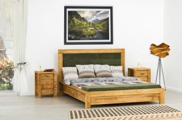 Set mobila dormitor pat 140 x 200 cm si 2 noptiere Colibri, Lemn masiv rustic