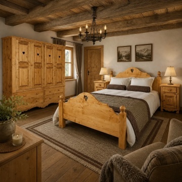 Set mobila dormitor Rustic Cabana, 3 piese lemn masiv rustic