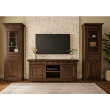 Set mobila living Colonial din lemn masiv tei, 3 piese, finisaj maro