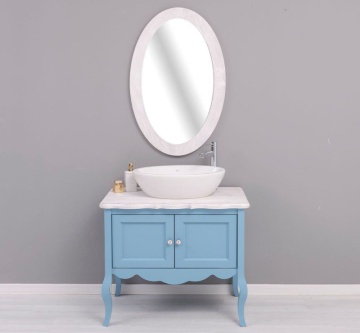 Set mobilier baie Shabby Rustic, masca lavoar + oglinda ovala lemn masiv, 90 x 54 x 175 cm