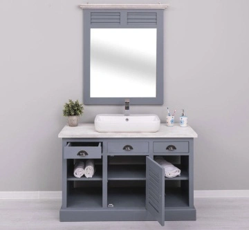 Set mobilier de baie Ohanna lemn masiv, masca de baie + oglinda, 120 x 51 x 175 cm - Img 2