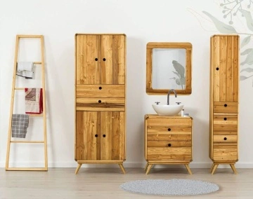 Set mobilier de baie Sahara, 5 piese, lemn masiv periat