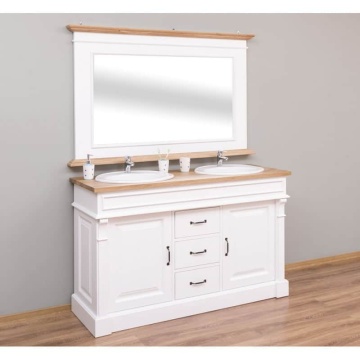 Set mobilier masca de baie + oglinda, lemn masiv brad + stejar, 150 x 51 x 91 cm - Img 2