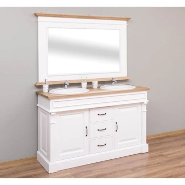 Set mobilier masca de baie + oglinda, lemn masiv brad + stejar, 150 x 51 x 91 cm - Img 2