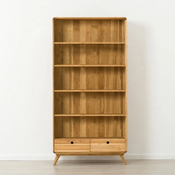 Biblioteca cu 2 sertare si 4 etajere Sahara, Lemn masiv rustic, 100 x 40 x 200 cm - Img 2