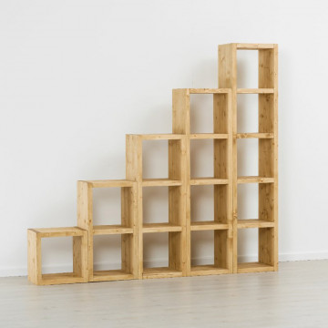 Biblioteca Cub Rustic Flame, model in trepte, lemn masiv rustic, 215 x 35 x 215 cm - Img 3
