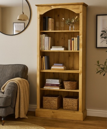 Biblioteca Rustic Apuseni din lemn masiv cu 4 polite, 84 x 38 x 186 cm
