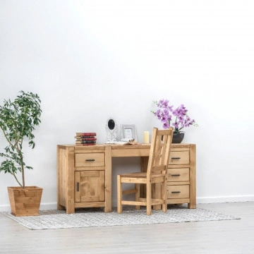 Birou 1 usa si 4 sertare Ecuador, Lemn masiv rustic, 160 x 50 x 78 cm - Img 4