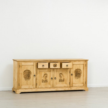 Bufet 4 usi si 3 sertare Ursul Carpatin, Lemn masiv rustic, 200 x 46 x 85 cm - Img 2