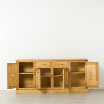 Bufet Cabana cu 4 usi 2 sertare, Lemn masiv rustic, 200 x 48 x 92 cm - Img 2