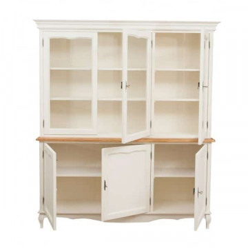 Bufet cu vitrina Toscana Charme 2 x 3 usi lemn masiv tei, alb unt + natur antik, 175 x 41 x 207 cm - Img 4
