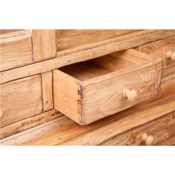 Bufet cu vitrina Toscana natur antik lemn masiv de tei, 142 x 50 x 225 cm - Img 5