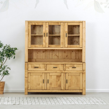 Bufet de bucatarie 6 usi si 3 sertare Ecuador, Lemn masiv rustic, 160 x 50/42 x 195 cm - Img 4