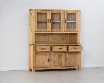 Bufet de bucatarie 6 usi si 3 sertare Ecuador, Lemn masiv rustic, 160 x 50/42 x 195 cm - Img 2