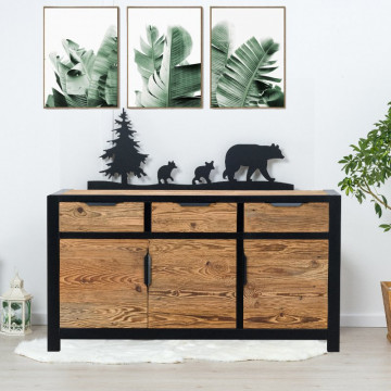 Bufet Rustic Loft 3 usi si 3 sertare, Lemn masiv rustic, 160 x 50 x 85 cm - Img 7
