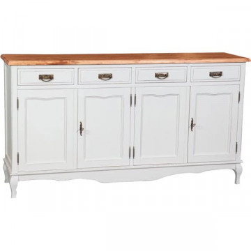 Bufet Toscana Charme cu 4 usi si 4 sertare lemn masiv tei, alb unt + natur antik, 170 x 42 x 92 cm - Img 4