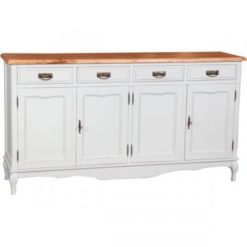 Bufet Toscana Charme cu 4 usi si 4 sertare lemn masiv tei, alb unt + natur antik, 170 x 42 x 92 cm - Img 4