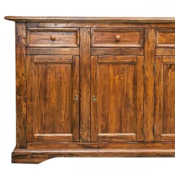 Bufet Toscana cu 4 usi si 4 sertare lemn masiv tei, nuc antik, 202 x 45 x 103 cm - Img 5