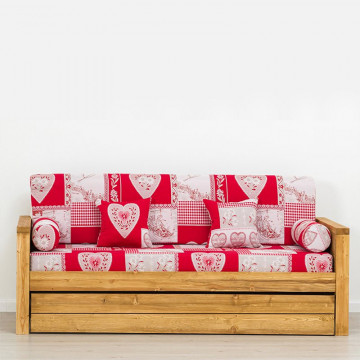 Canapea Rustica Colibri, model extensibil cu tapiterie, Lemn masiv rustic, 206 x 88 x 72 cm - Img 2
