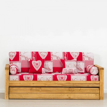 Canapea Rustica Colibri, model extensibil cu tapiterie, Lemn masiv rustic, 206 x 88 x 72 cm - Img 3