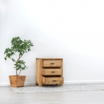 Comoda 3 sertare Ecuador, Lemn masiv rustic, 70 x 45 x 80 cm - Img 2