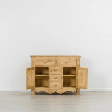 Comoda Cabana cu 2 usi si 5 sertare, Lemn masiv rustic, 129 x 50 x 100 cm - Img 2