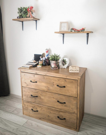 Comoda Chania, 3 sertare mari, lemn masiv pin, 100 x 45 x 100 cm - Img 1