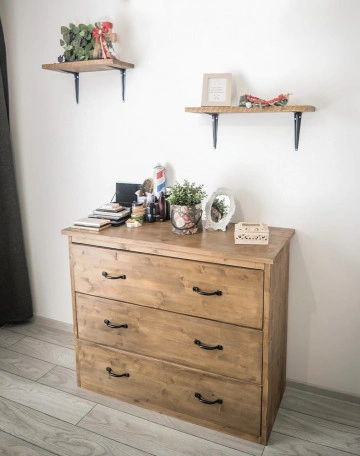 Comoda Chania, 3 sertare mari, lemn masiv pin, 100 x 45 x 100 cm